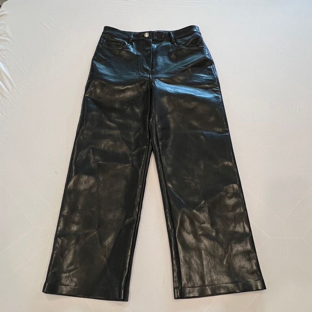 Wilfred Women's High Rise Flat Front Faux Leather Wide Leg Pants Black Size 2